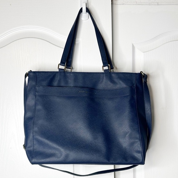 Tommy Hilfiger Handbags - Tommy Hilfiger Navy Blue Faux Leather Tote Handbag Purse Bag